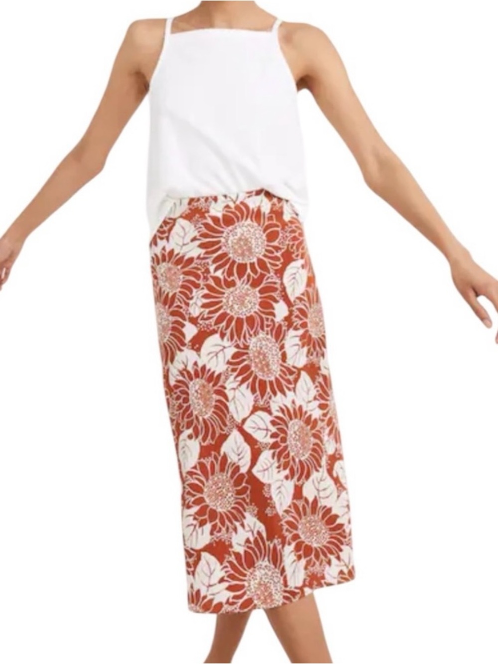 Madewell Rust and White Floral Midi Skirt